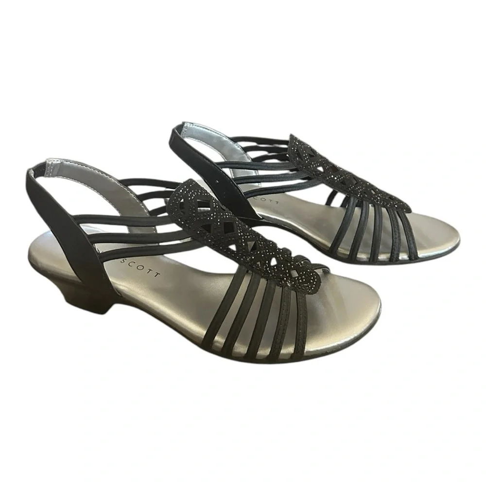 Karen Scott Ellya Embellished Dressy Slingback Sandals - Black - Women Size 7.5